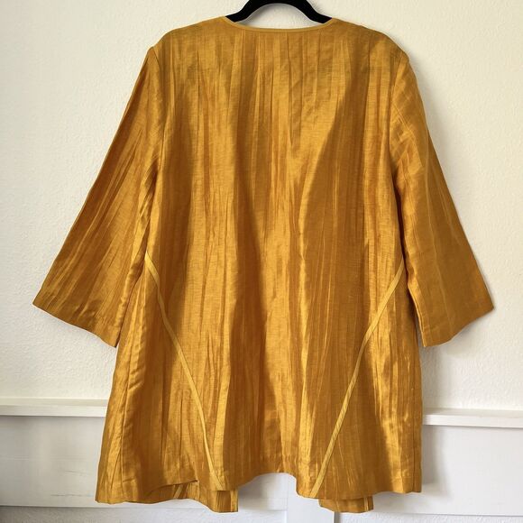 Chicos Womens Jacket Cárdigan Size 3 Extra Large Ochre Yellow Linen Open Front - Picture 4 of 6